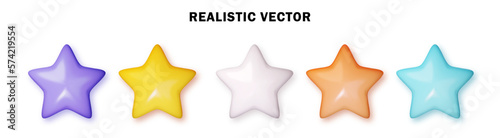 Stars set glossy colors. PNG.  Realistic 3d design vector object. Vector illustration.