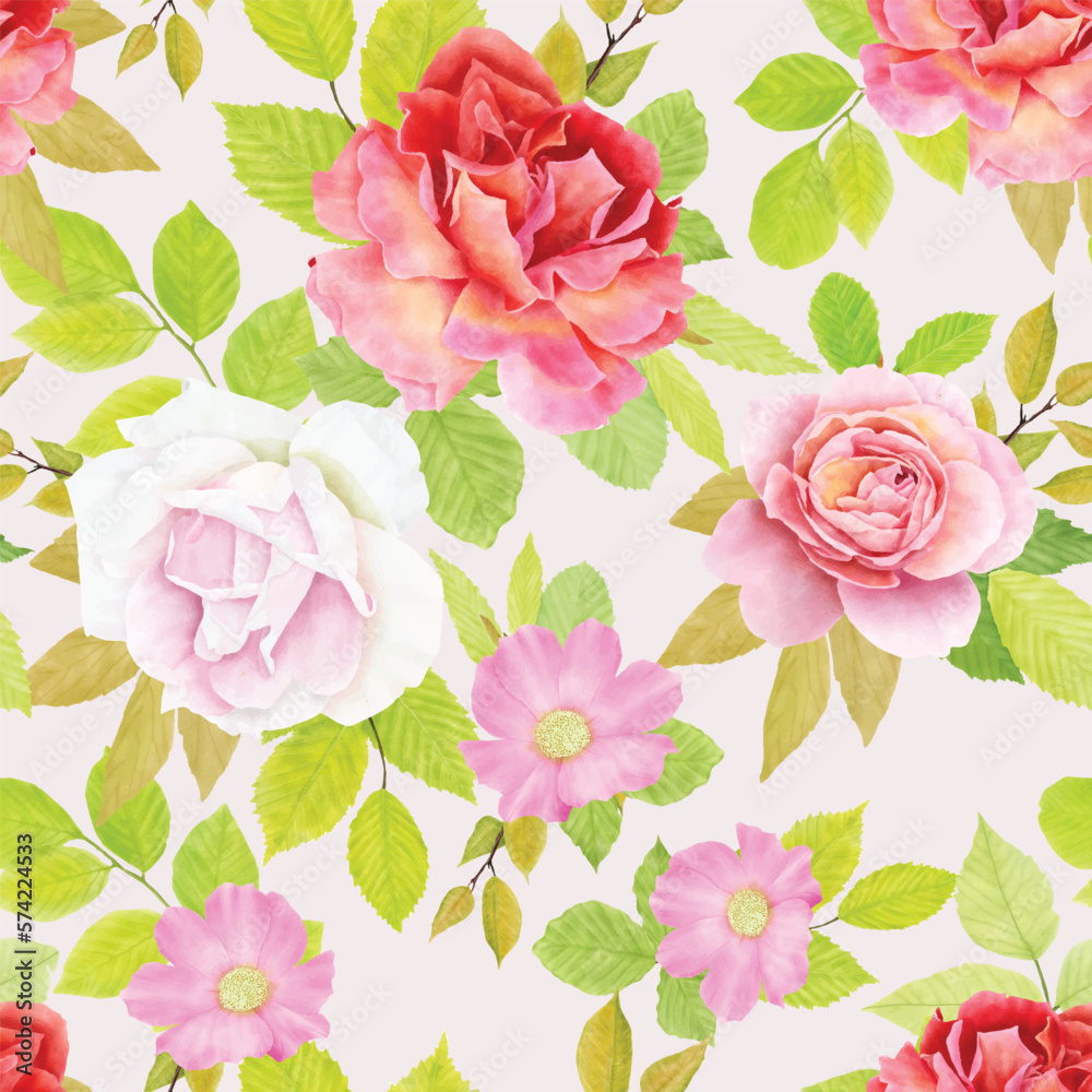 floral ornament with lily and roses illustration seamless pattern