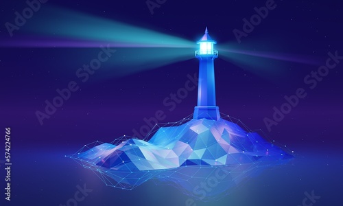 Obraz na płótnie Towering lighthouse in a futuristic, digital world, 3D illustration concept