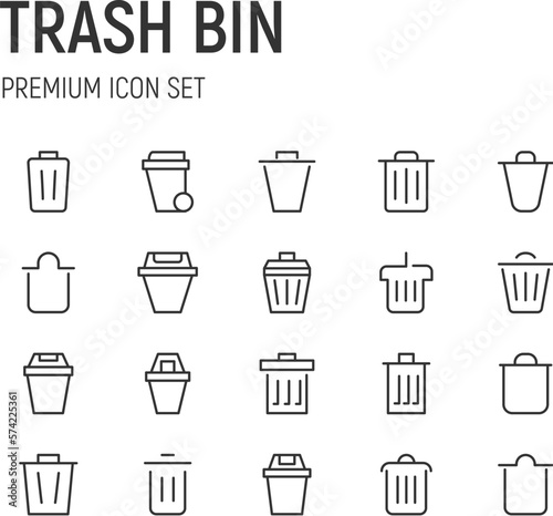 Editable vector pack of trash bin line icons.