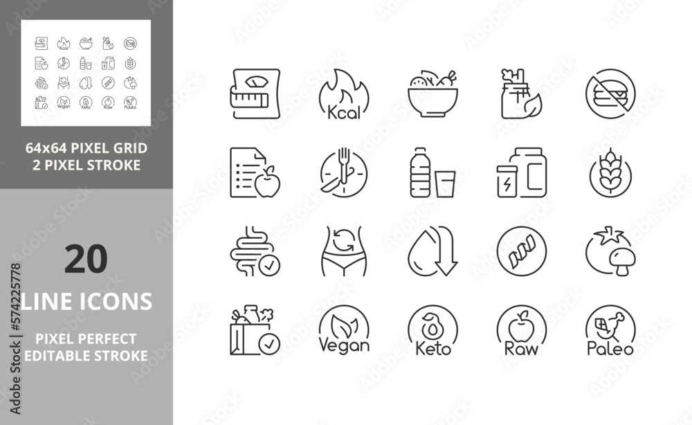 diets 64px and 256px editable vector set