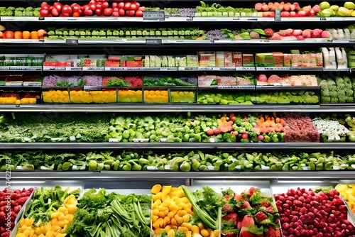Vegetables shelves at the market. Generative AI