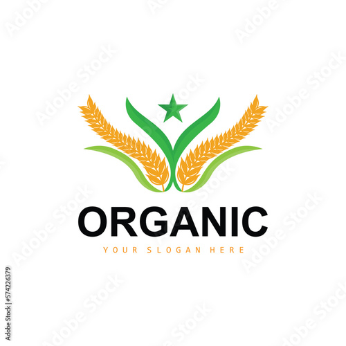 Wheat Rice Logo, Agricultural Organic Plants Vector, Luxury Design Golden Bakery Ingredients