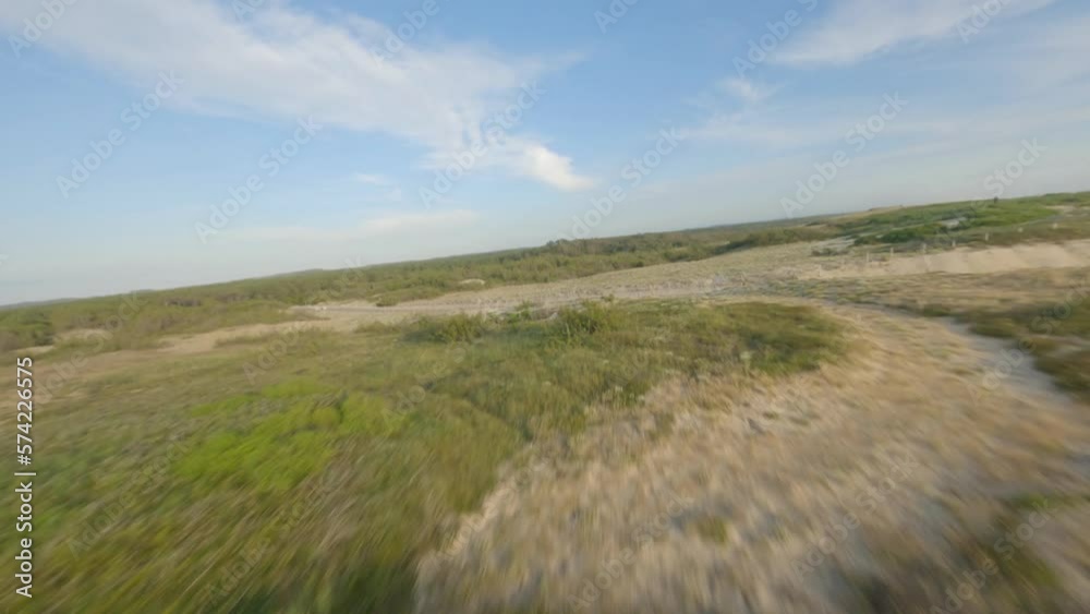 Low vegetation and forest near Soustons in Landes department, Nouvelle-Aquitaine in France. Aerial drone fpv Low vegetation and forest near Soustons in Landes department, Nouvelle-Aquitaine in France. Aerial drone fpv