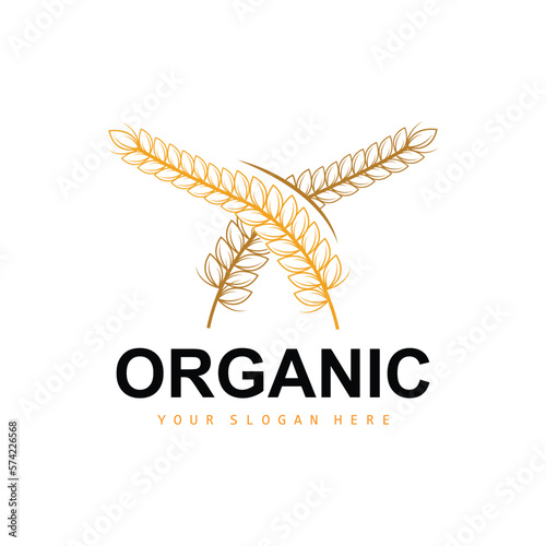 Wheat Rice Logo, Agricultural Organic Plants Vector, Luxury Design Golden Bakery Ingredients