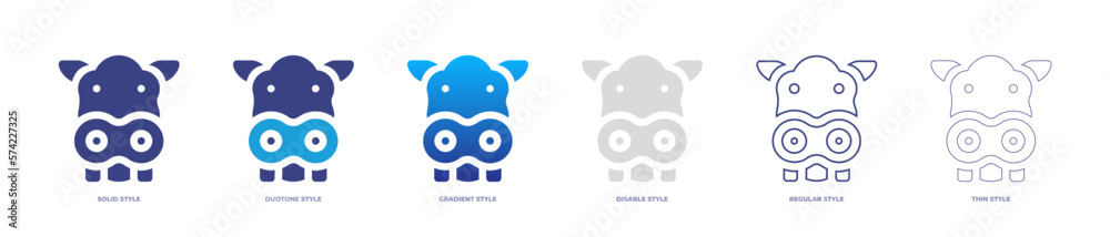 Hippo icon set full style. Solid, disable, gradient, duotone, regular, thin. Vector illustration and transparent icon.