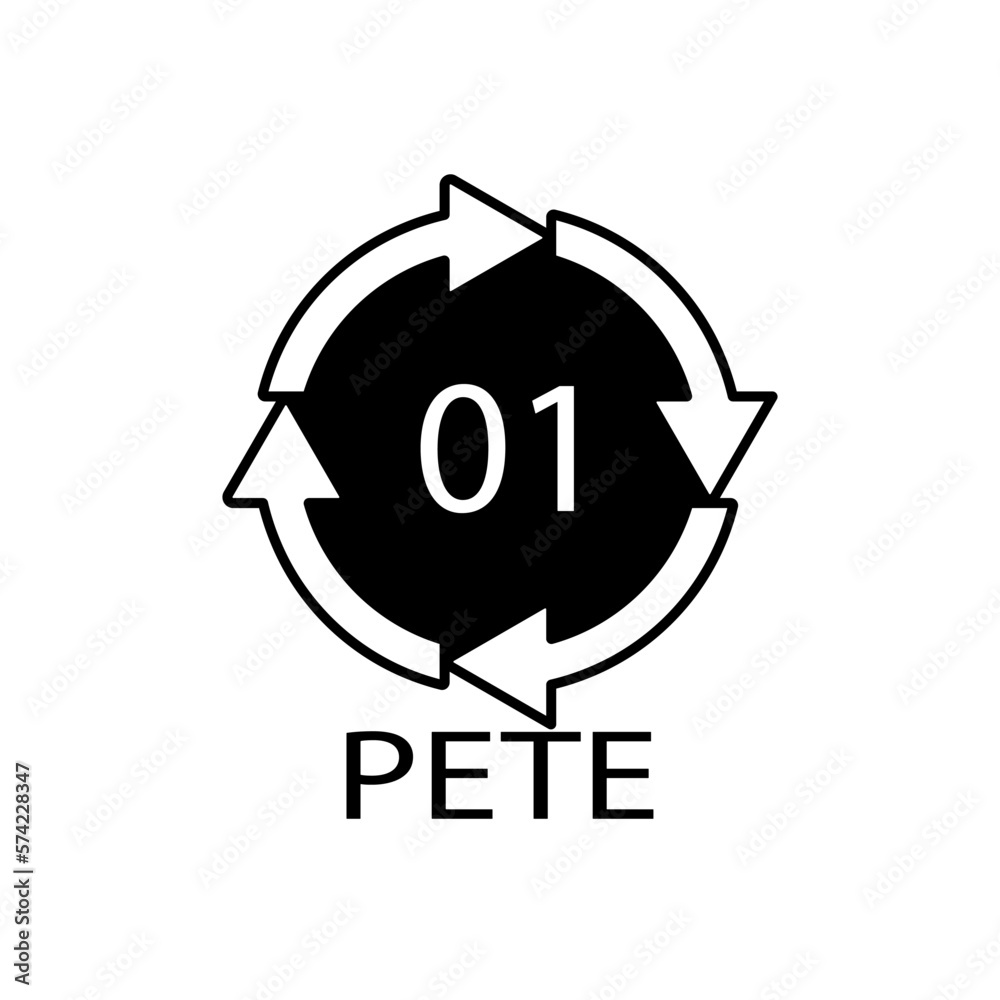 PETE 01 recycling code symbol. Plastic recycling vector polyethylene sign. PETE 01 recycling code symbol. Plastic recycling vector polyethylene sign.