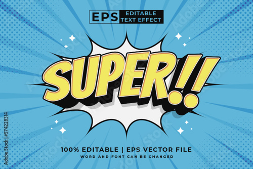 Editable text effect Super Comic 3d cartoon template style premium vector