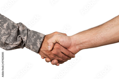 Soldier and Man Shaking Hands