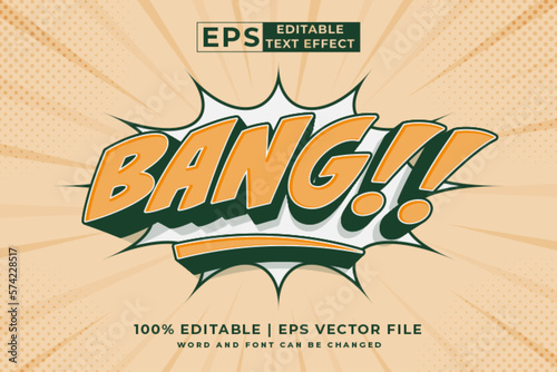 Editable text effect Bang Comic 3d cartoon template style premium vector