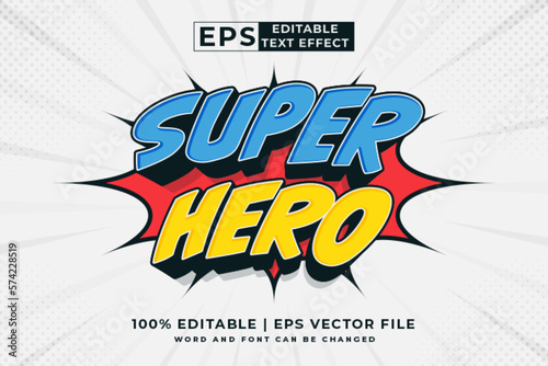 Editable text effect Super Hero Comic 3d cartoon template style premium vector
