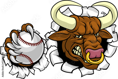 Bull Minotaur Longhorn Cow Baseball Mascot Cartoon photo