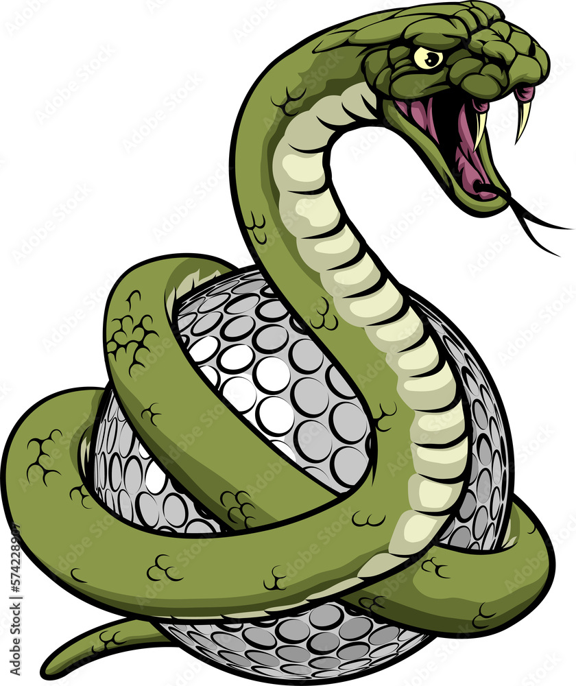 Snake Golf Ball Animal Sports Team Cartoon Mascot Stock Illustration