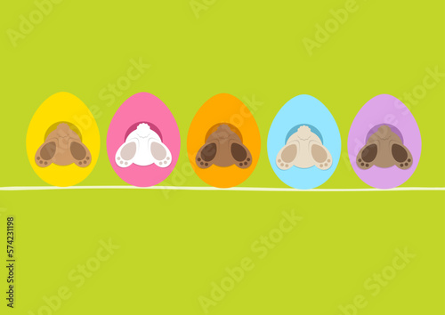 Karte 5 Osterhasen In Ostereiern Von Hinten Grün