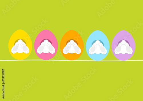 Karte 5 Weiße Osterhasen In Ostereiern Von Hinten Grün