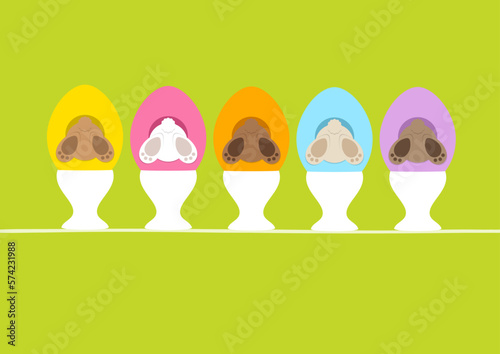 Karte 5 Osterhasen In Ei Eierbecher Hinten Grün