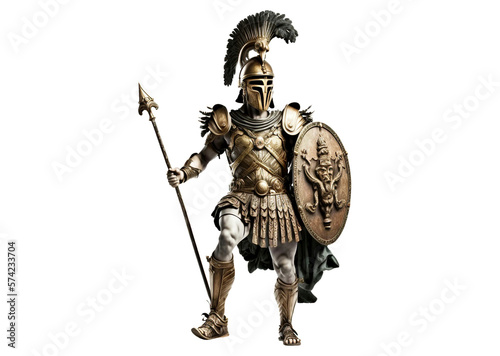 Roman warrior with shield and spear isolated on white, illustration ai