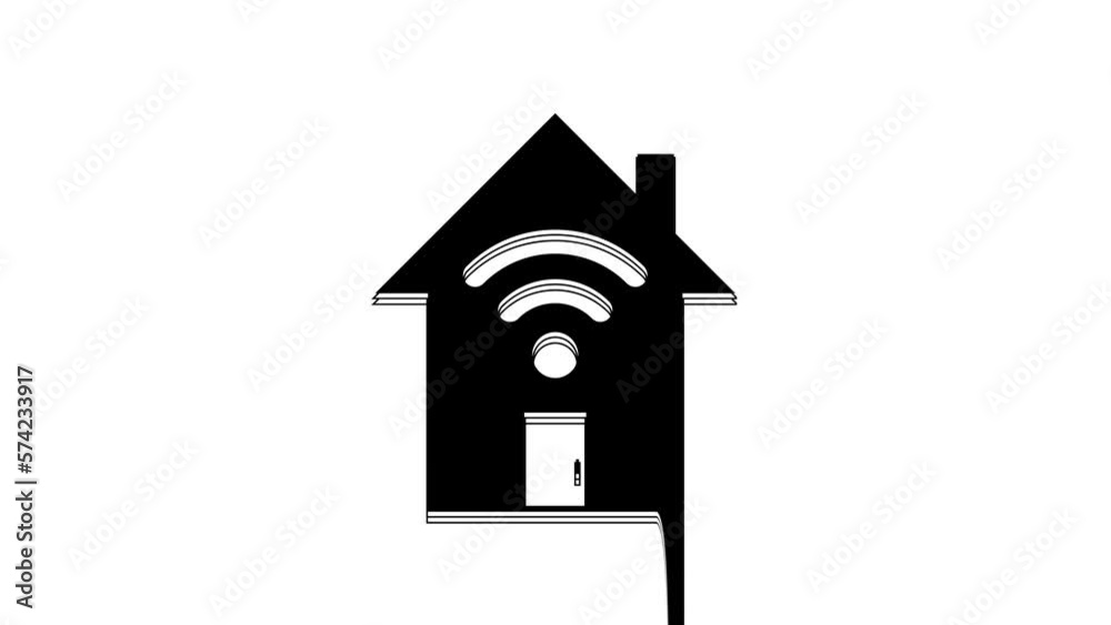 Black Smart home with wi-fi icon isolated on white background. Remote control. 4K Video motion graphic animation Black Smart home with wi-fi icon isolated on white background. Remote control. 4K Video motion graphic animation
