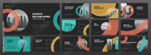 Creative Powerpoint presentation templates set. Use for modern Keynote presentation background, brochure design, website slider, landing page, Google slides template, annual report, company profile.