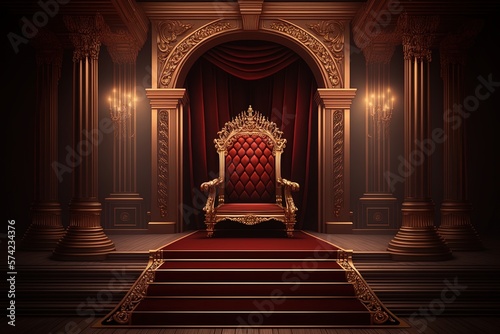 Obraz na plátně Red carpet leading to a king thrones inside of the palace castle generative ai