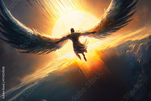 Icarus flying to the sun, a character from Greek mythology, Generative AI photo