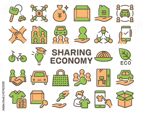 シェアリングエコノミー　カラフルなラインアイコンセット