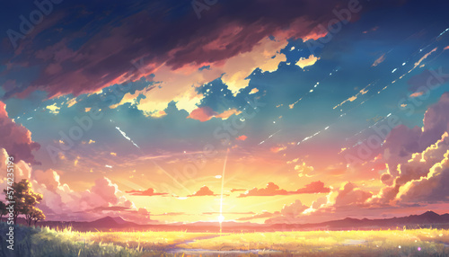 Anime sunrise scenery