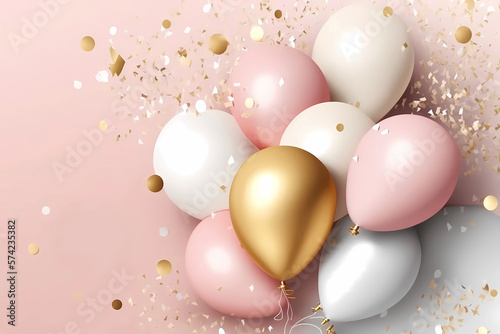 Birthday balloon pastel color background. Generative ai design.