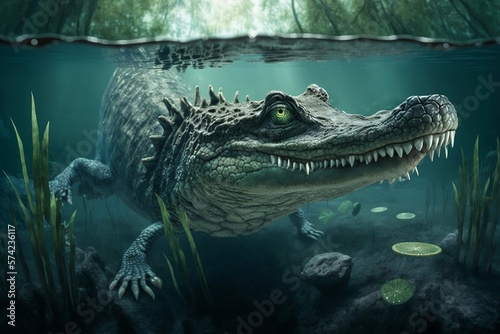 3d crocodile, generative ai, in nature