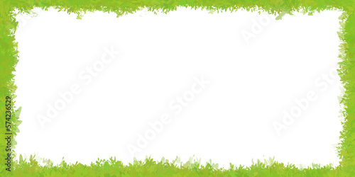 Big tranparent png banner with frame of decorative green grass at the border for topics like garden, nature environment with a lot of white space for your content