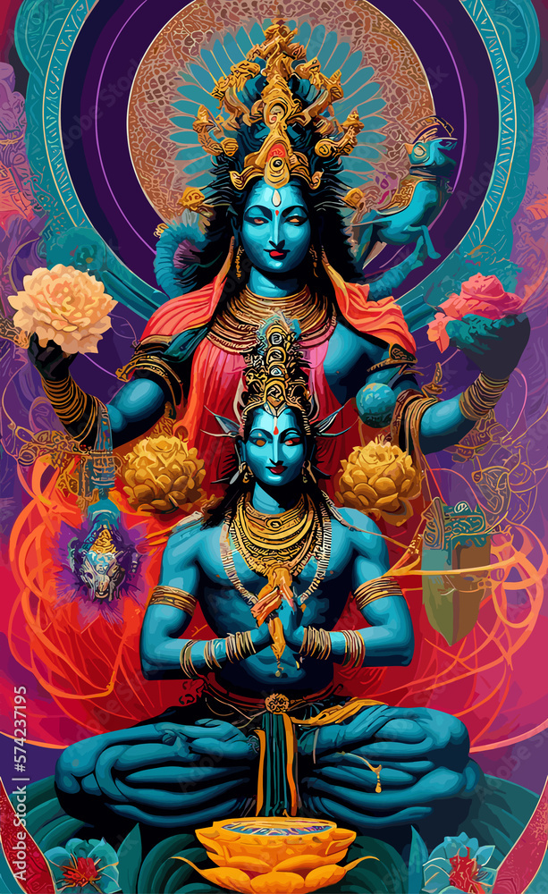 Fototapeta premium Hindu god religion hinduism shiva brahma vishnu illustration artwork fantasy 