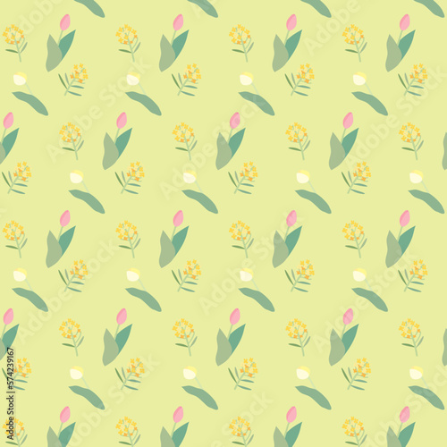 チューリップと菜の花の背景＿シームレスパターンカラー背景