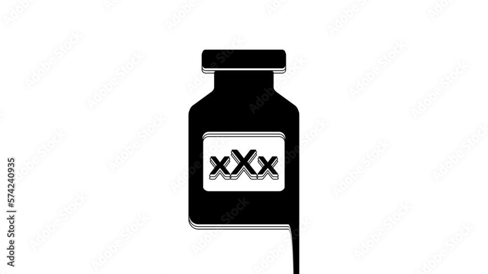Black Medicine bottle with pills for potency, aphrodisiac icon isolated on white background. Sex pills for men and women. 4K Video motion graphic animation Black Medicine bottle with pills for potency, aphrodisiac icon isolated on white background. Sex pills for men and women. 4K Video motion graphic animation