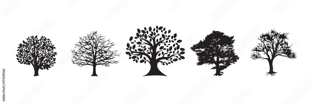 Fototapeta premium Set of trees silhouette isolated on white background.