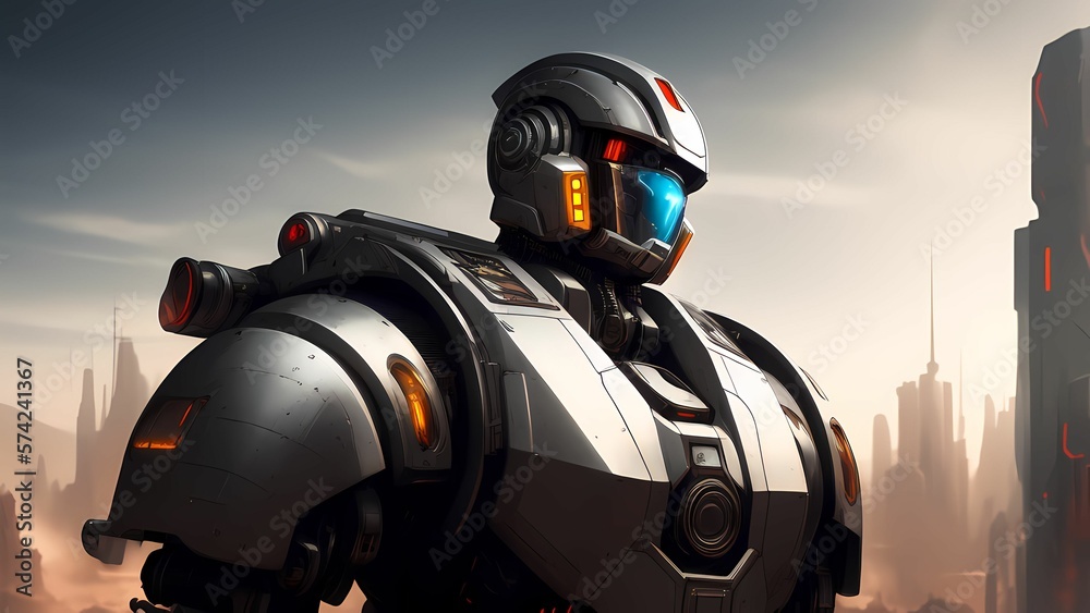 robot android cyborg machine futuristic in the cyberpunk city, digital art style robot android cyborg machine futuristic in the cyberpunk city, digital art style