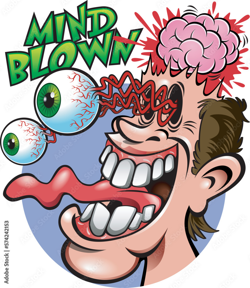Mind Blowing Excited Man Head Exploding Eyes Popping Out Vector Cartoon Illustration Stock