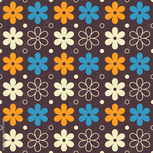 Mid century modern seamless pattern. Retro flowers background for bedding, tablecloth, oilcloth or other textile design in retro style photo