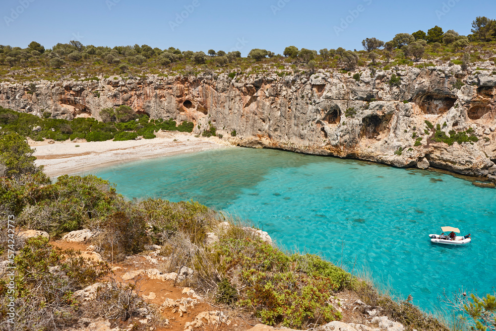 Turquoise waters in Mallorca. Pilota cove. Mediterranean coastline. Balearic islands