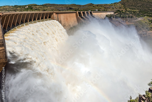 The second largest dam in South Africa, Vanderkloof Dam, overflowing