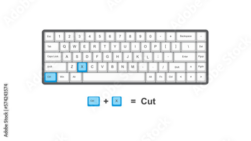 Fotografie vector control ctrl + X = Cut - keyboard shortcuts to Cut - 
windows with keyboa