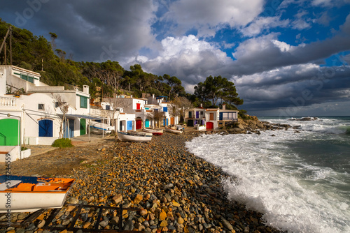 Mediterranean landscape on the Costa Brava in the fishing village of Cala S'Alguer on the coast of the province of Gerona in Catalonia Spain