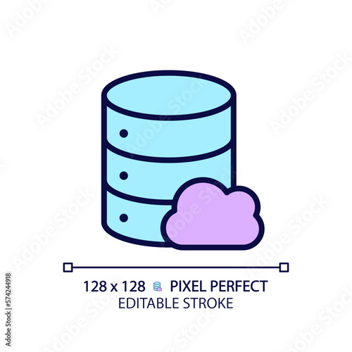 Cloud database pixel perfect RGB color icon. Computing technology of dataset processing. Online server facility. Isolated vector illustration. Simple filled line drawing. Editable stroke