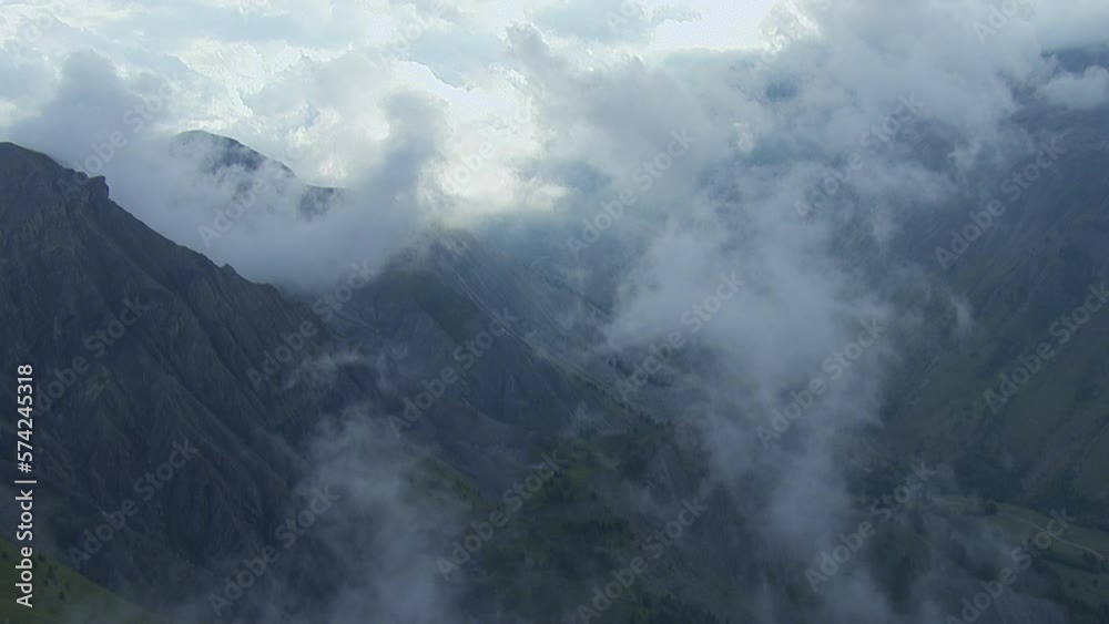 Vanoise National Park French Alp Mountain Peaks, Aerial Flight in Clouds Vanoise National Park French Alp Mountain Peaks, Aerial Flight in Clouds
