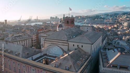 Aerial riser view over buildings toward Porto Antico - historical Genoa, Italy photo