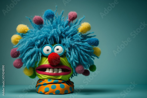 Funny wacky colorful clown on a solid flat background. AI generated. April fool's day.