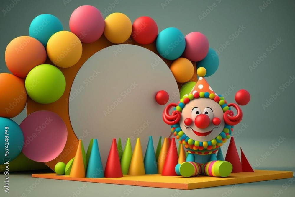 Obraz premium Funny wacky colorful clown on a solid flat background. AI generated. April fool's day.