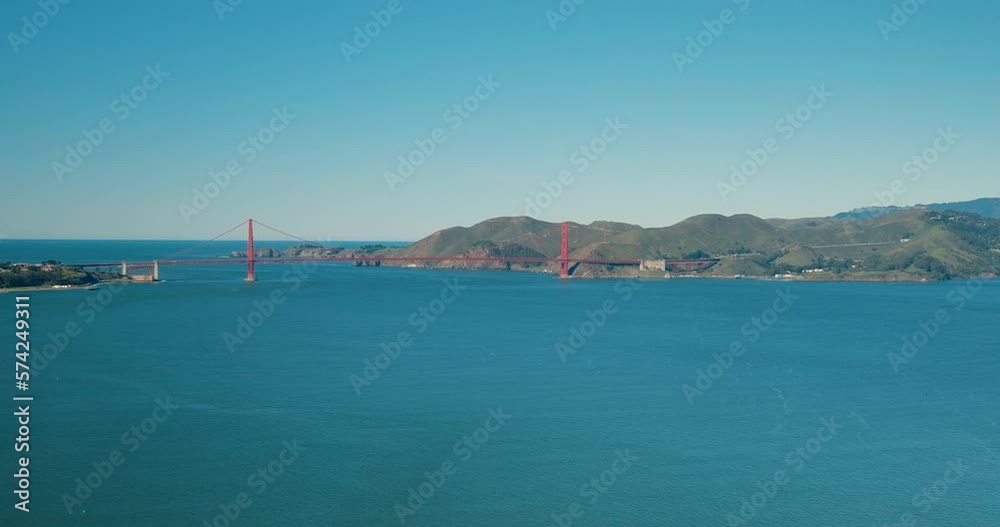 View of Golden Gate Bridge and San Francisco Skyline by Aerial Drone. Golden Gate Bridge in San Francisco, California, USA. View of Golden Gate Bridge and San Francisco Skyline by Aerial Drone. Golden Gate Bridge in San Francisco, California, USA.