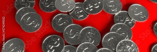 A coin with the symbol of the American currency. 3D visualization
