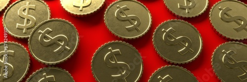 A coin with the symbol of the American currency. 3D visualization