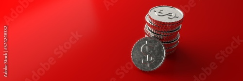 A coin with the symbol of the American currency. 3D visualization